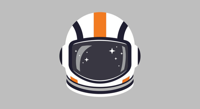 Flat vector illustration of astronaut helmet with starry visor and orange white stripes