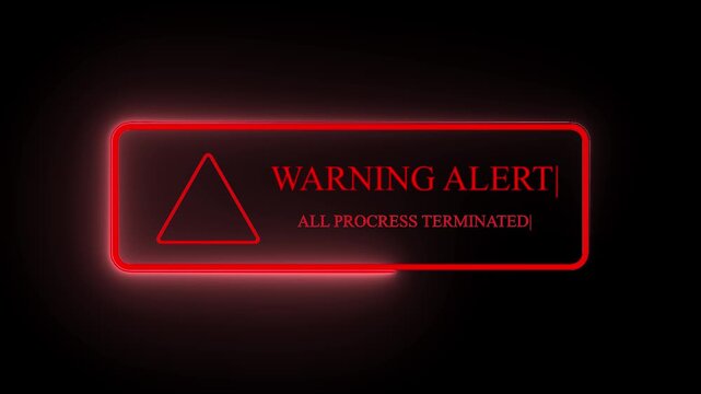 Red warning alert screen with exclamation mark triangle and termination message for tech cyber
