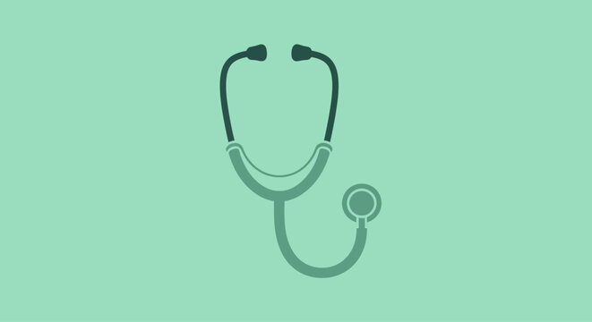 Flat vector illustration of stethoscope on green background for medical or healthcare themes