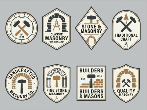 Masonry logos with tools.