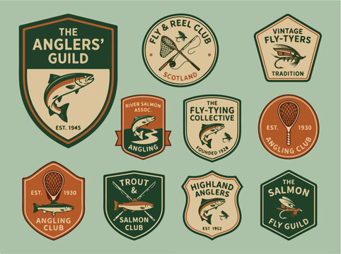 Vintage fishing club logos patches.