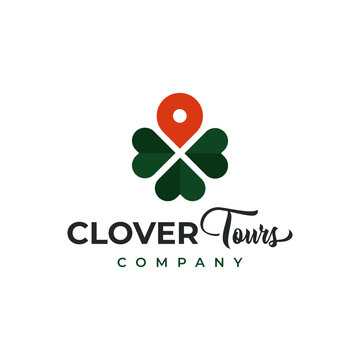 Tour travel designs  logo with pin location and clover.