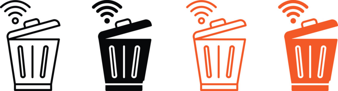 Wireless trash can icon set four color variations