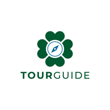 Modern logo clover leaf with compass on the center.