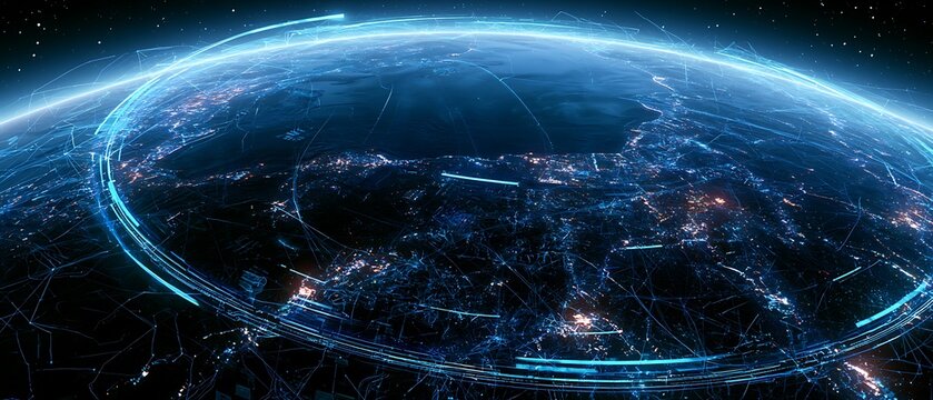 fintech startup universe with glowing crypto payment lines across earth, AI digital finance analytics, holographic transaction interface, futuristic CBDC economy,