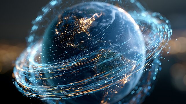 future payment sphere surrounding earth with glowing CBDC transaction flows, AI fintech analytics, holographic digital banking overlays, futuristic crypto economy visualization,