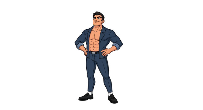 Muscular Man Posing Confidently in Denim Outfit.