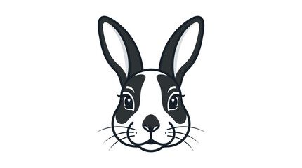 Obraz premium Cute Cartoon Rabbit Face Illustration, Black and White Bunny Portrait