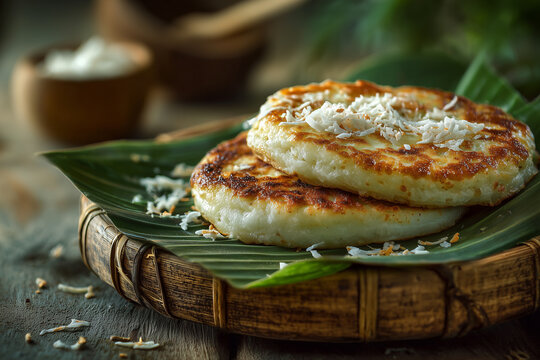 Soft and thick traditional Indonesian serabi pancakes.