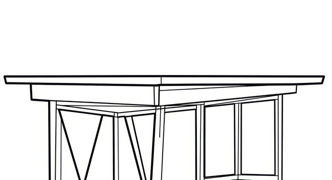 Modern L shaped desk, minimalist office furniture, black line drawing, simple workspace