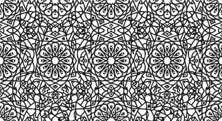 Black and white intricate mandala pattern design with seamless geometric floral shapes for textile and wallpaper © abdurrahimsofikul
