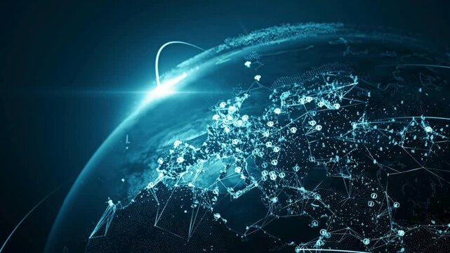 Growing global network for tech, communication, or social media backgrounds.