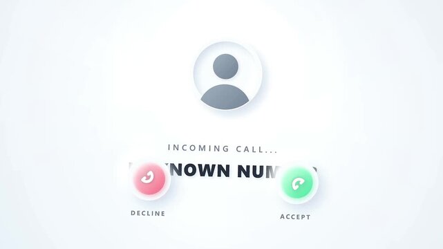 Minimalist incoming call screen animation for an unknown number