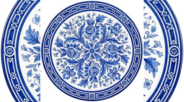 Blue and white porcelain plate with floral pattern