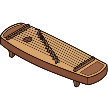 Kecapi Indonesian Traditional Zither Cartoon Icon - Sundanese West Java Culture Flat Design Illustration