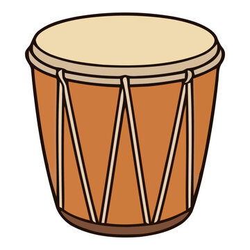 Tifa Indonesian Traditional Drum Cartoon Icon - Papua Maluku Culture Flat Design Illustration
