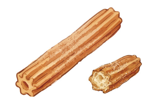 Item-style watercolor churros illustration, elegant minimalist golden pastry with cinnamon sugar for sweet cafe dessert branding ／ チュロスのイラスト