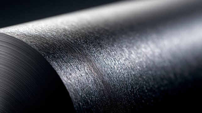 Macro closeup of brushed black anodized aluminum showcasing fine microtexture and soft specular highlights set against a minimalist luxury backdrop with blurred edges for a sleek