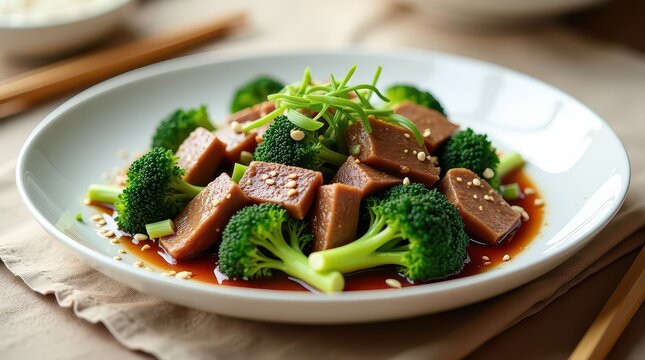 A bright and appetizing dish of beef and broccoli from China