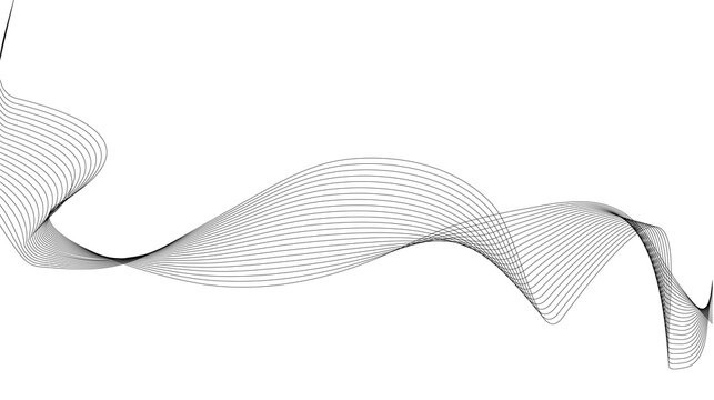 Smooth flowing dynamic black wave lines vector illustration isolated on white background. Technology, digital, communication, science, music concept