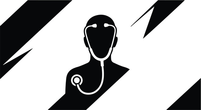 Stylized silhouette of a person with a stethoscope suggests medical professionals and healthcare services.