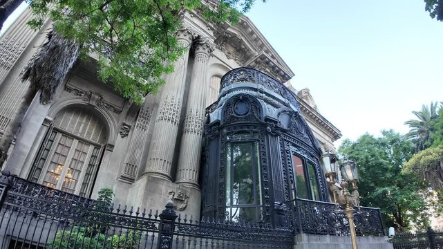 Architectural detail of the black metal winter garden on the side of San Martin Palace headquarters of the chancellery in Buenos Aires Argentina.