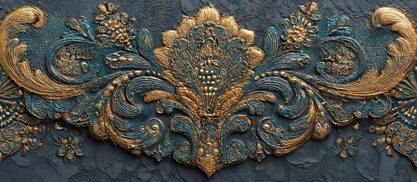 Ornate Baroque Decorative Element with Gold and Teal Accents.