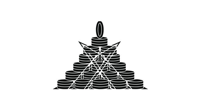 Stack of coins forming a pyramid with an 'X' pattern over the lower coins symbolizes financial growth.