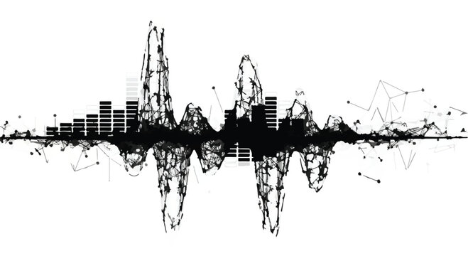 Abstract sound wave visualization with connected dots and lines, representing audio data or digital.