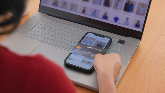 Woman using phone Agent AI app retail shop store tech auto pay buy  credit card at home fintech. Modern Agentic AI bot order assisted people easy smart future life internet of things virtual wallet.