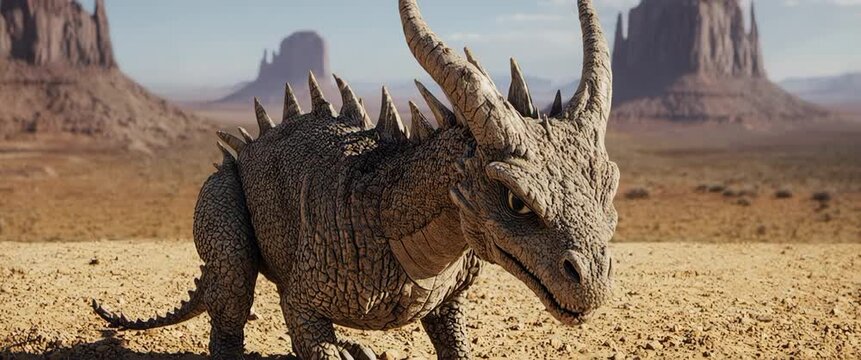 Rough Sandstone Horned Dragon in Arid Desert Mesa