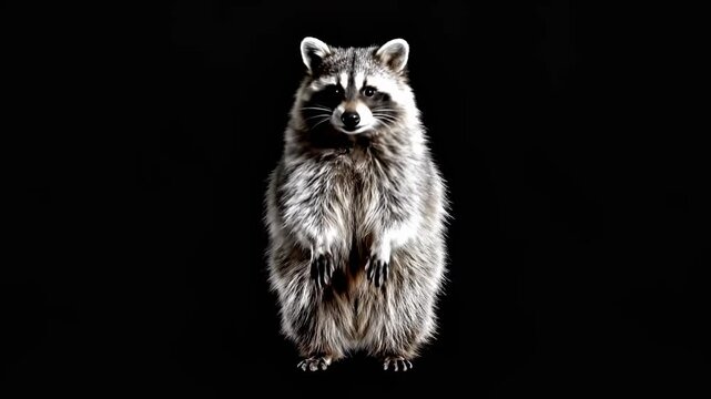 Playful Raccoon Dancing and Spinning on Solid Black Background ideal for viral social media content and funny animal compilations.