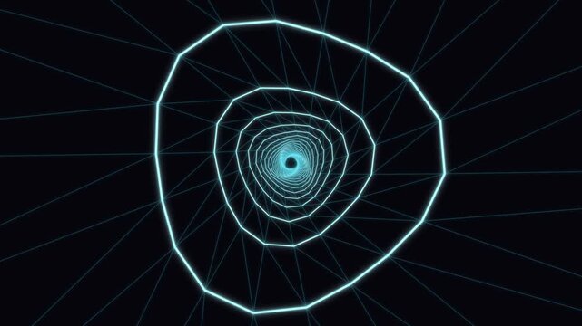 Abstract cyan wireframe tunnel in dark digital space