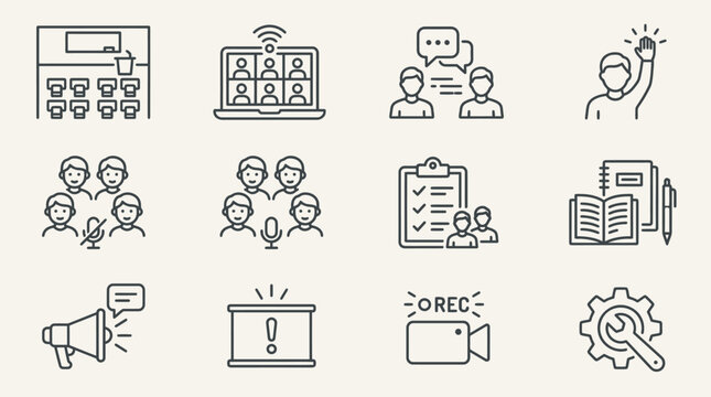 Set of hand drawn education and online learning line icons.