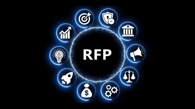 RFP request for proposal concept with business icons motion.