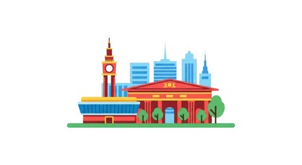 Fototapeta premium Colorful illustration of city landmarks.