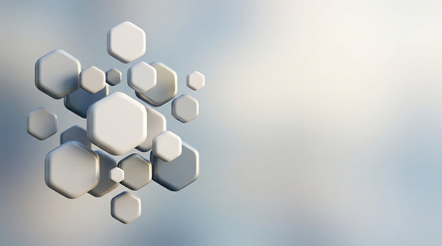 Modern abstract 3d white hexagonal shapes on blurred background