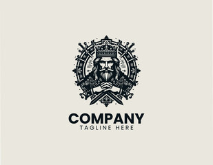 Obraz premium Royal warrior king emblem vector logo illustration on white background