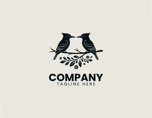 Fototapeta premium Pair of kingfisher birds perched on branch vector logo illustration on white background