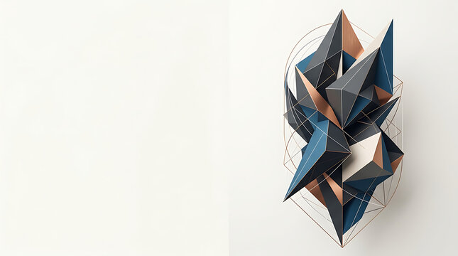 Modern abstract 3d geometric sculpture with blue and copper facets