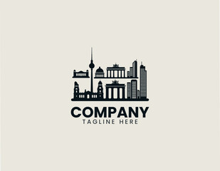 Fototapeta premium Berlin city skyline silhouette in black vector logo illustration style