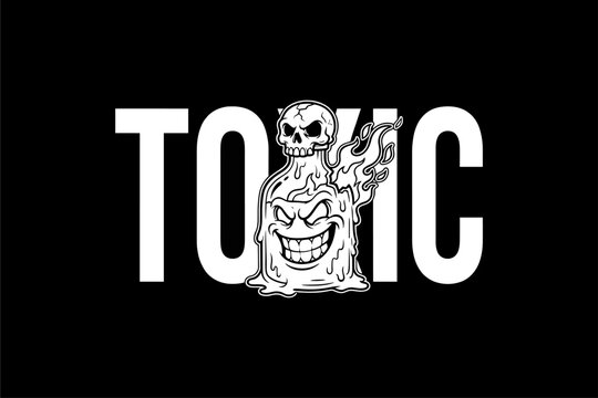 Toxic skull symbol with flame.