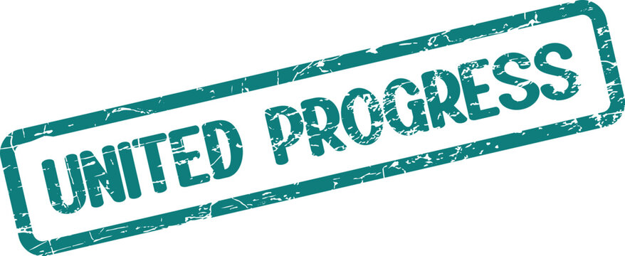 Official United Progress textured stamp signifying collective advancement and development
