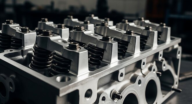 Detailed Metal Engine Block with Springs and Bolts