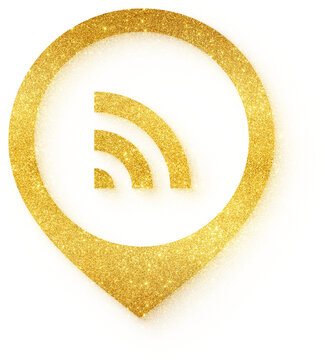 Glitter gold map pin wifi signal location icon design element