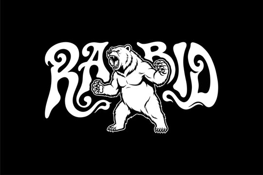 RABID bear standing on hind legs.