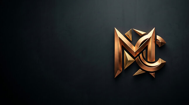 Elegant golden 3d monogram logo on dark background