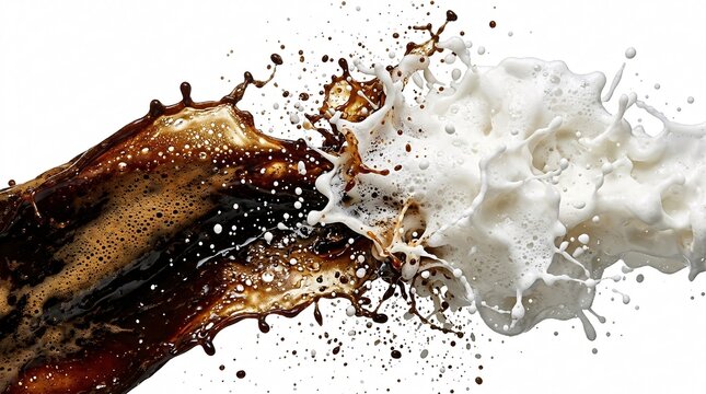 Elegant liquid architecture displaying waves of hot coffee meeting milk microfoam.
