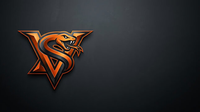 Fierce orange snake mascot logo with letter v on black background