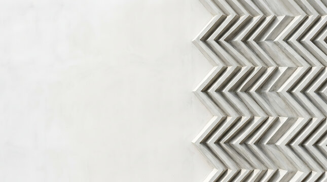White wall with geometric 3d chevron pattern texture